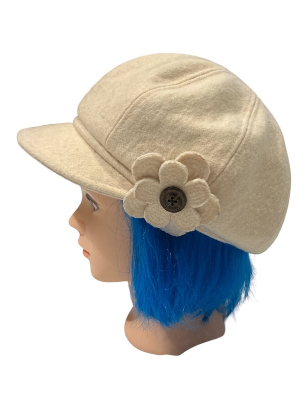 ANDRE DIFFUSION 🇨🇦 Wool Blend Newsboy Newscap Hat 58cm Funky Flower Button